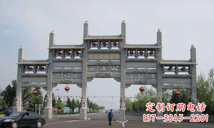 辽阳仿古五门石雕牌坊 (2)