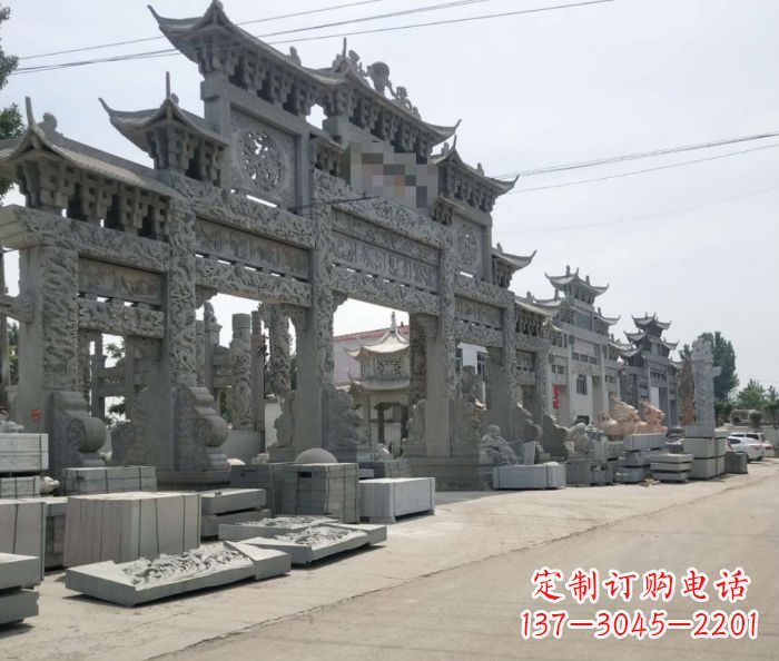 辽阳仿古五门石雕牌坊