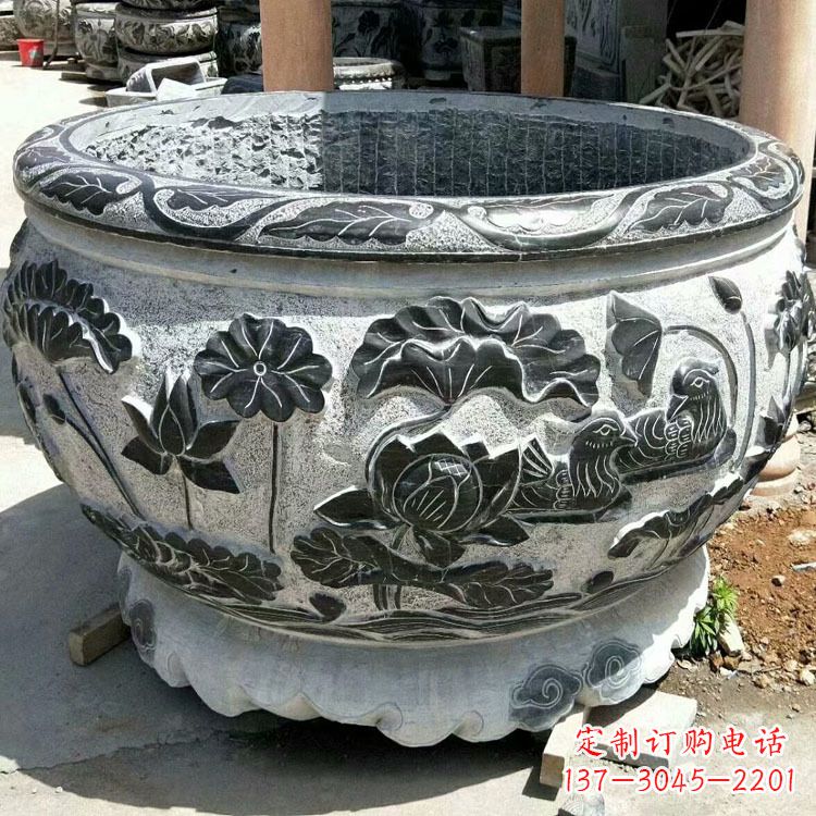 辽阳仿古圆形鱼缸石雕