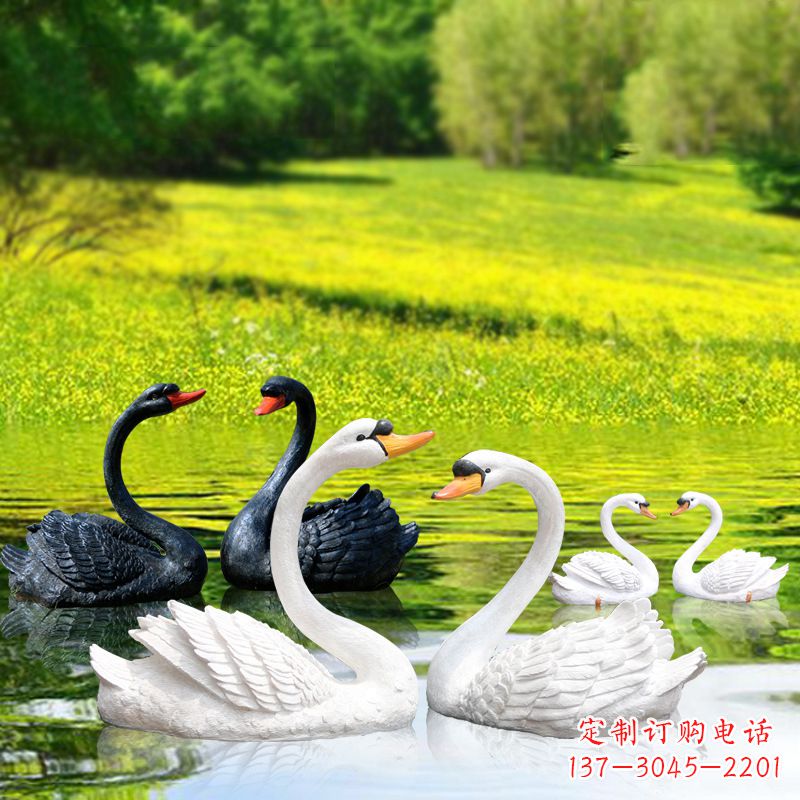 辽阳仿真天鹅玻璃钢雕塑-黑白天鹅园林水景装饰动物摆件