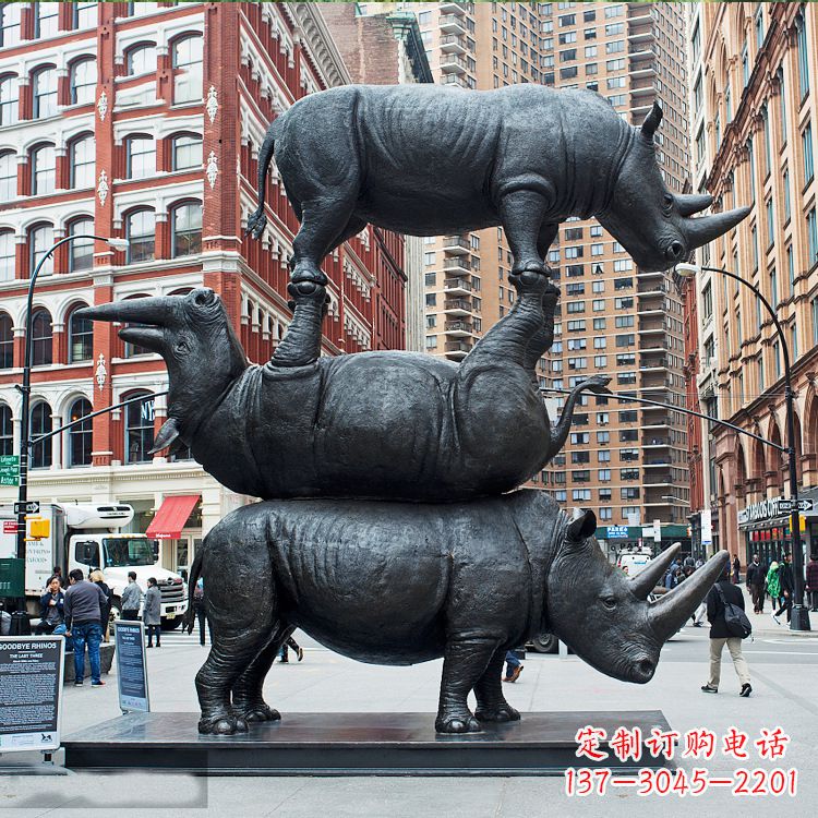 辽阳仿真犀牛景观铜雕-城市街道创意动物景观