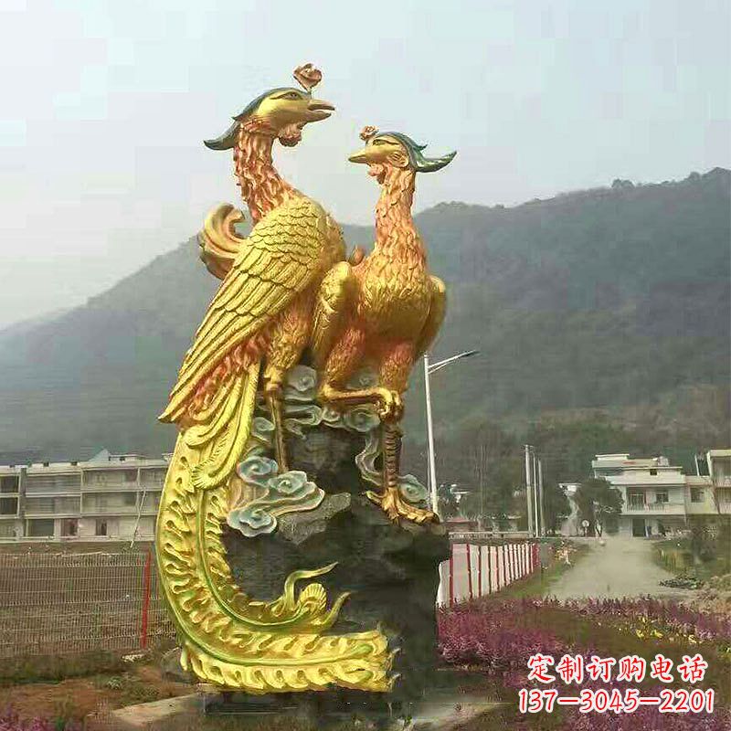 辽阳凤凰景观铜雕塑-公园景区瑞鸟凤凰鎏金景观雕塑