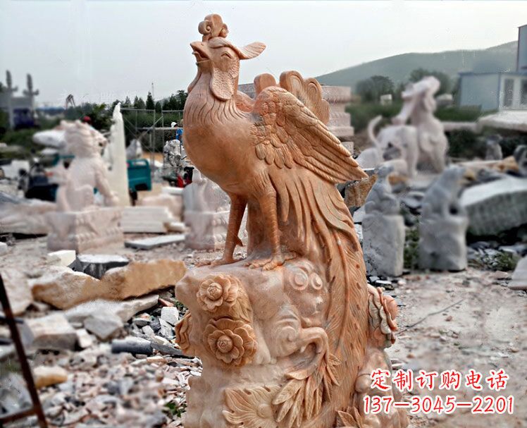 辽阳凤凰牡丹晚霞红石雕神兽动物雕塑