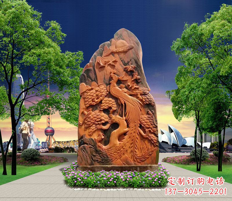 辽阳凤凰石雕公园动物摆件