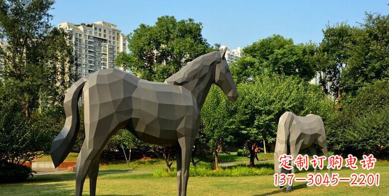 辽阳公园不锈钢抽象马动物雕塑 (3)