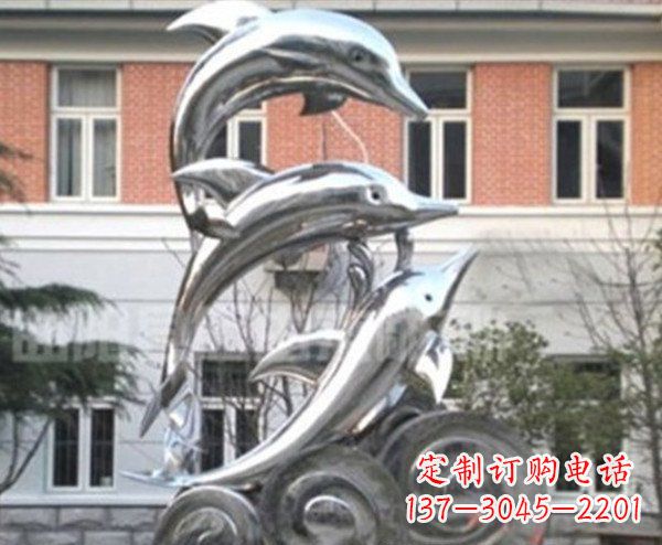 辽阳跳跃海豚海浪不锈钢雕塑