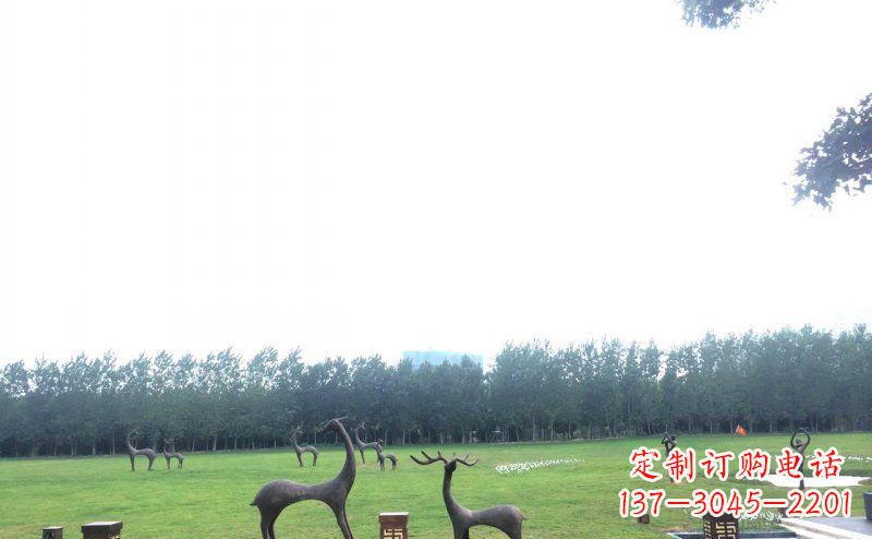辽阳公园抽象小鹿动物铜雕 (2)