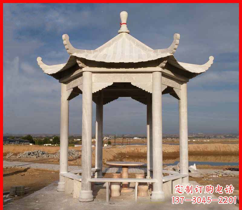 辽阳公园大理石六角石雕凉亭 (2)