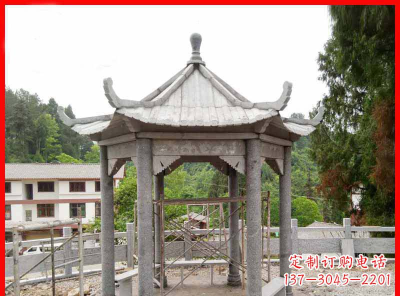 辽阳精美大理石六角石凉亭雕塑