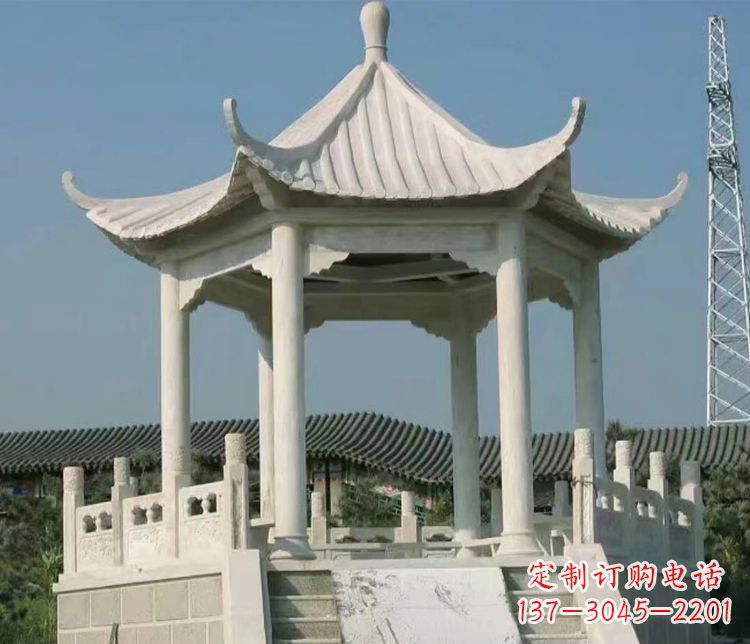 辽阳极具视觉冲击力的大理石六角石凉亭雕塑