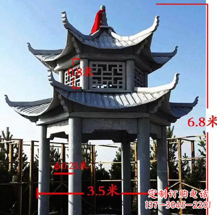 辽阳杰出的大理石六角石双层凉亭雕塑