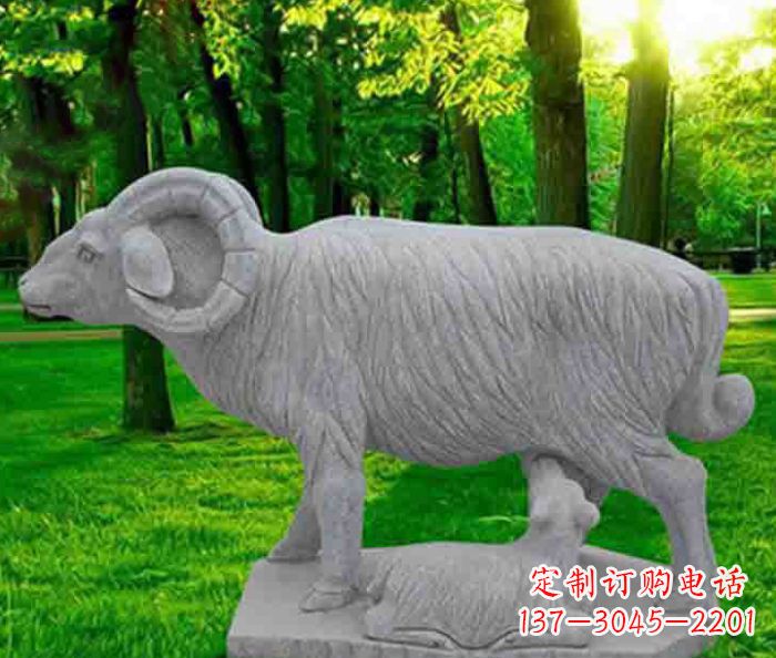 辽阳公园动物大理石母子羊石雕