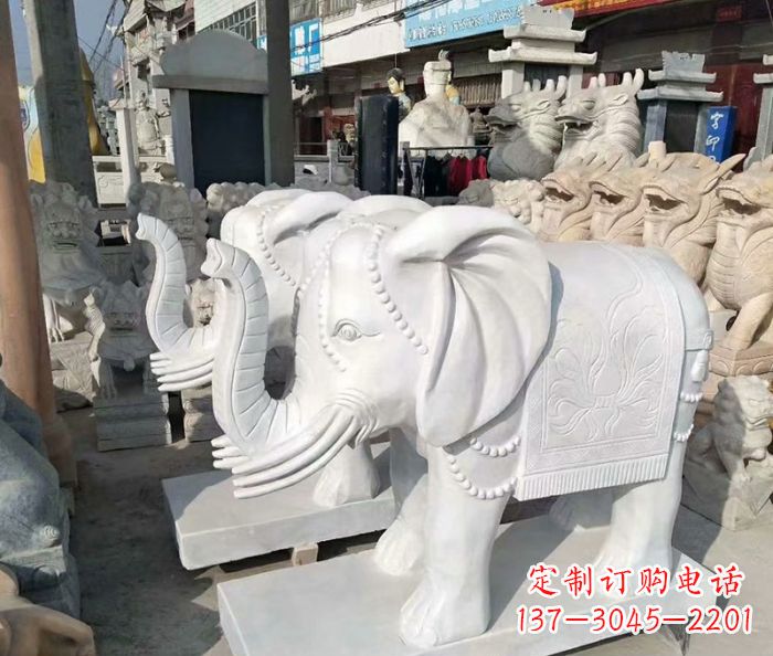 辽阳汉白玉大象雕塑——招财聚宝