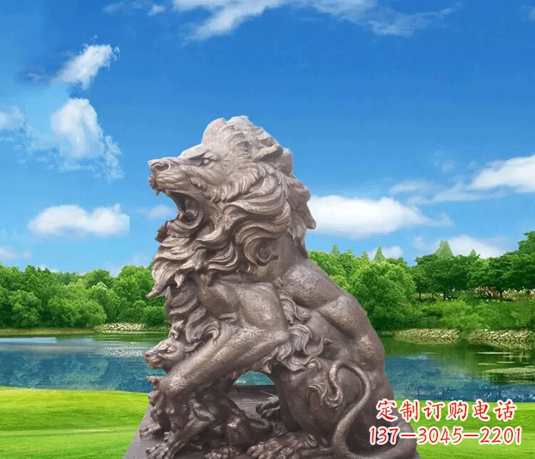 辽阳公园动物狮子铜雕