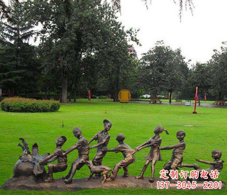 辽阳公园儿童拔萝卜人物小品铜雕