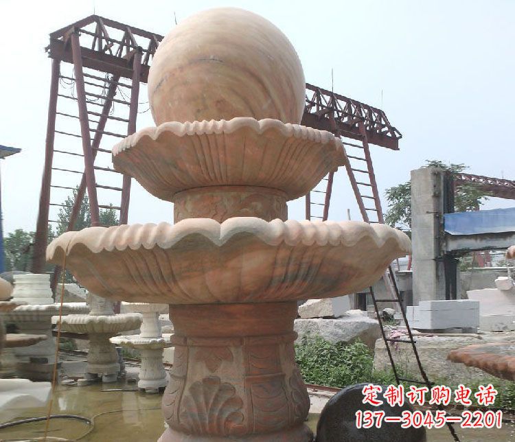 辽阳公园风水球晚霞红双层喷泉石雕
