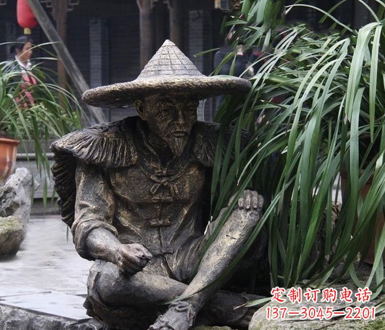 辽阳公园古代老渔翁铜雕