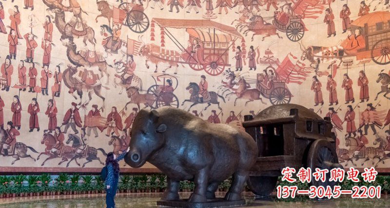 辽阳传统风格铜河马拉车景观雕塑