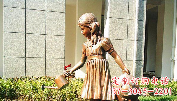 辽阳可爱的公园小女孩铜雕