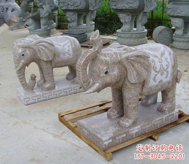 辽阳公园景观大理石大象石雕 (2)