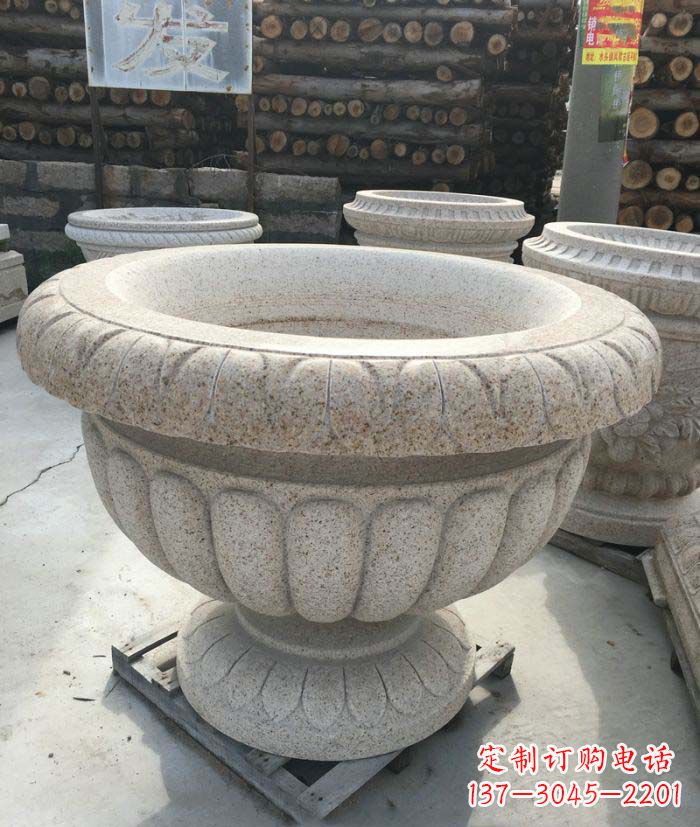 辽阳公园景观大理石花盆石雕 (2)
