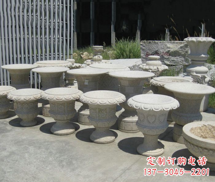 辽阳公园景观大理石花盆石雕 (6)