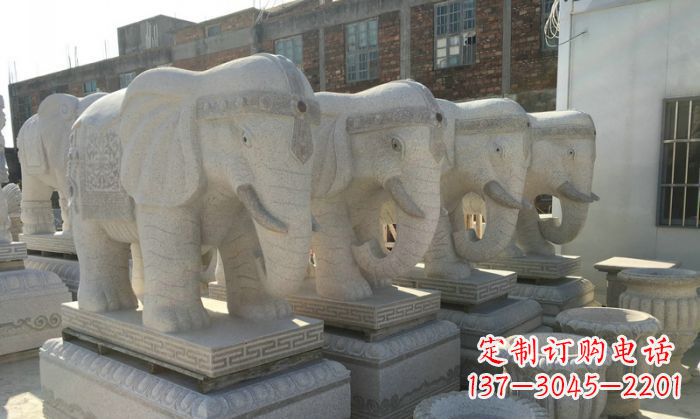 辽阳公园景观大理石缅甸大象石雕 (2)