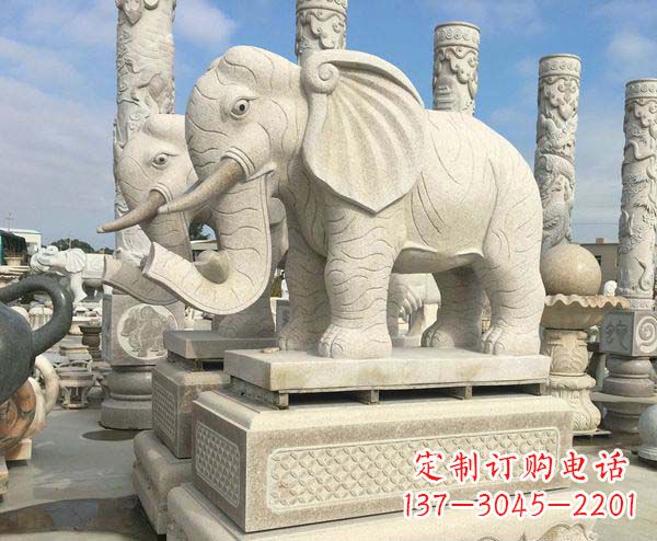 辽阳公园景观大理石招财大象石雕 (2)