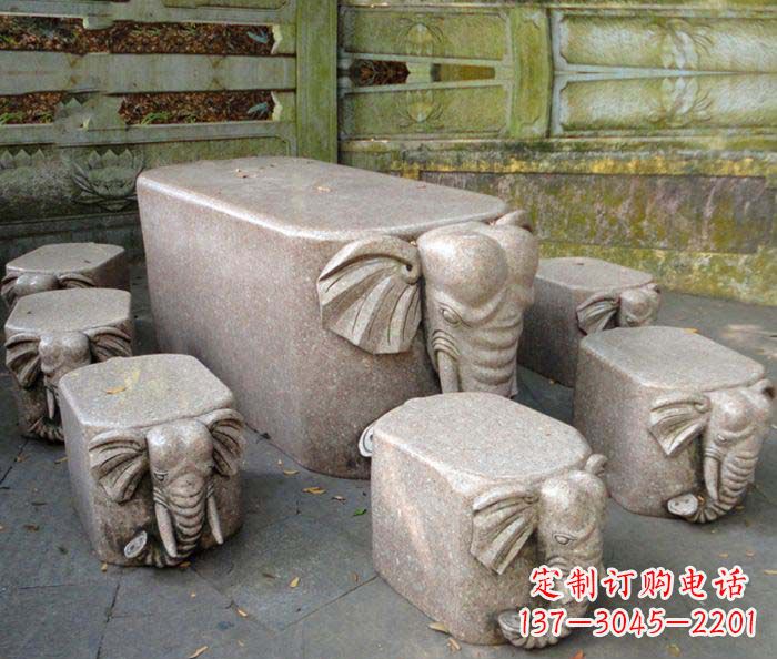 辽阳公园景观大理石小象桌凳石雕