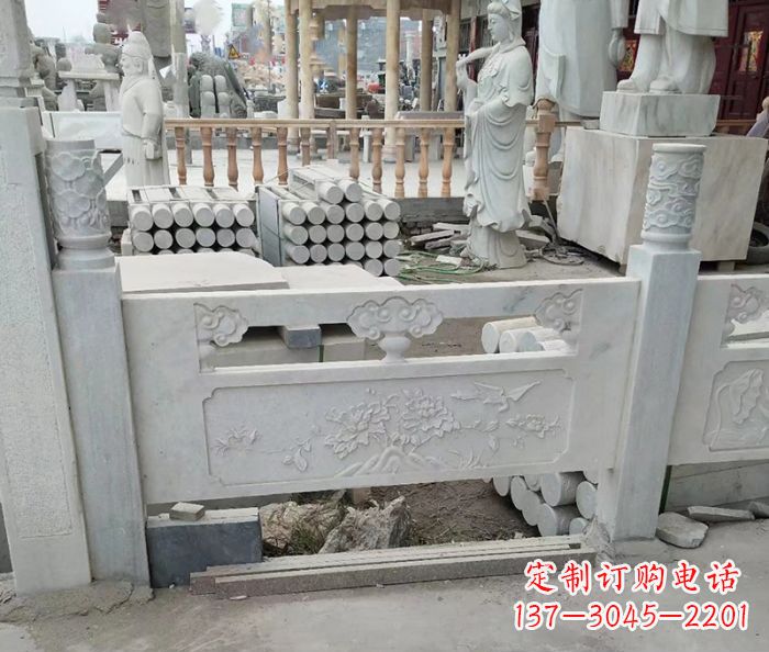辽阳汉白玉牡丹花浮雕石栏板雕塑