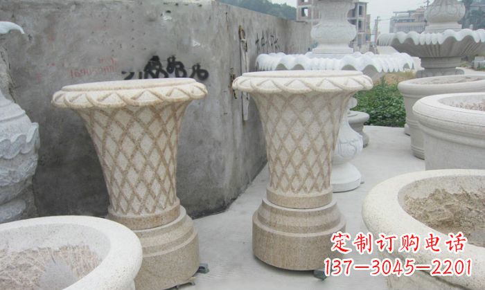 辽阳花篮式石雕镂空花盆
