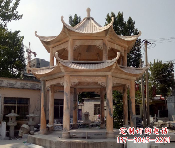 辽阳精美古典双层石凉亭雕塑