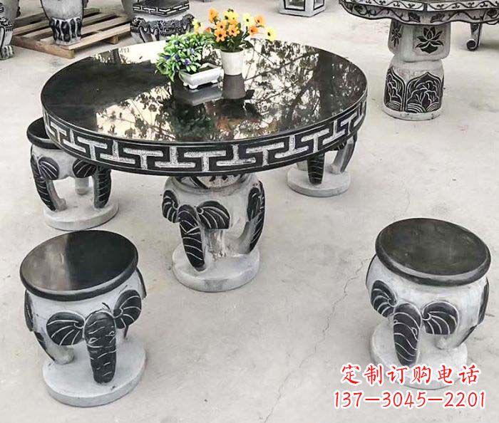 辽阳圆形桌凳石雕-为公园景观增添艺术气息