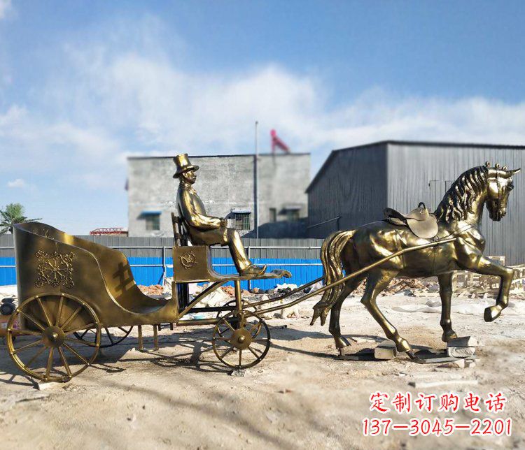 辽阳公园景观坐着马车的人物铜雕