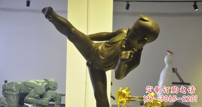 辽阳领雕塑男孩练功夫铜雕