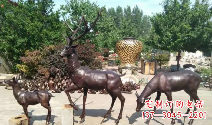 辽阳公园鹿动物铜雕 (2)
