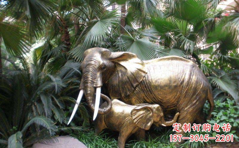 辽阳公园母子大象动物铜雕