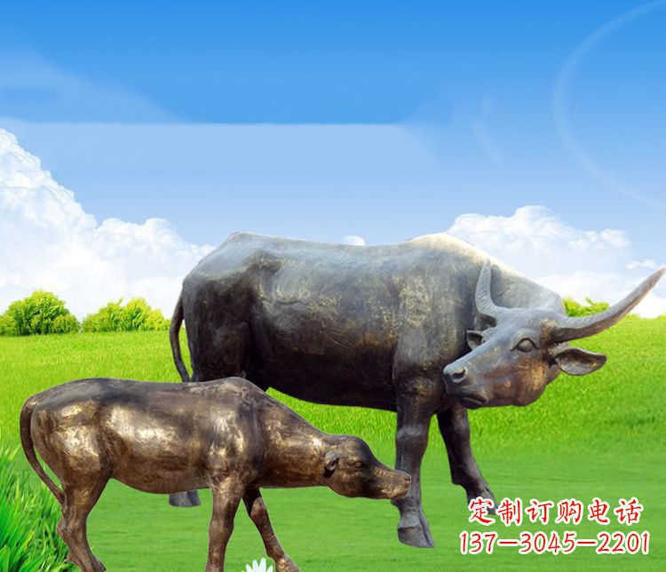 辽阳公园母子黄牛铜雕