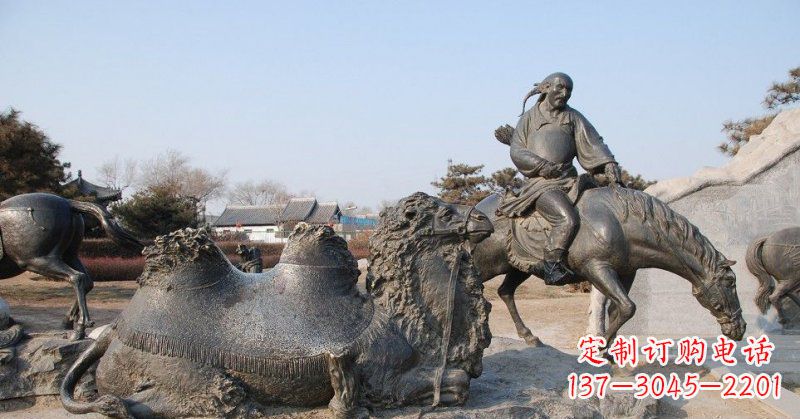辽阳公园骑马的古代少数民族人物小品铜雕