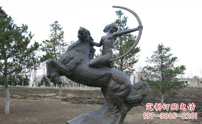 辽阳公园骑马女人射箭景观铜雕