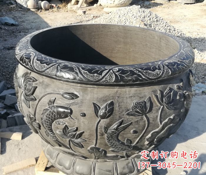 辽阳青石仿古雕塑荷花水缸