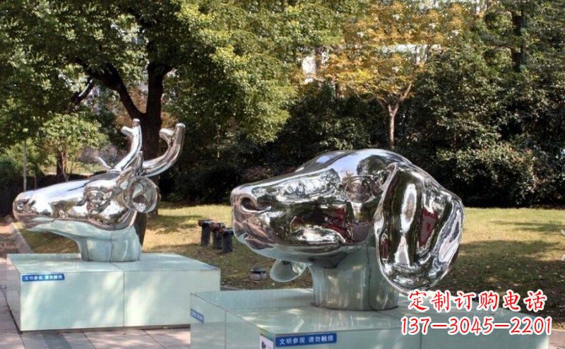 辽阳公园十二生肖头像不锈钢雕塑