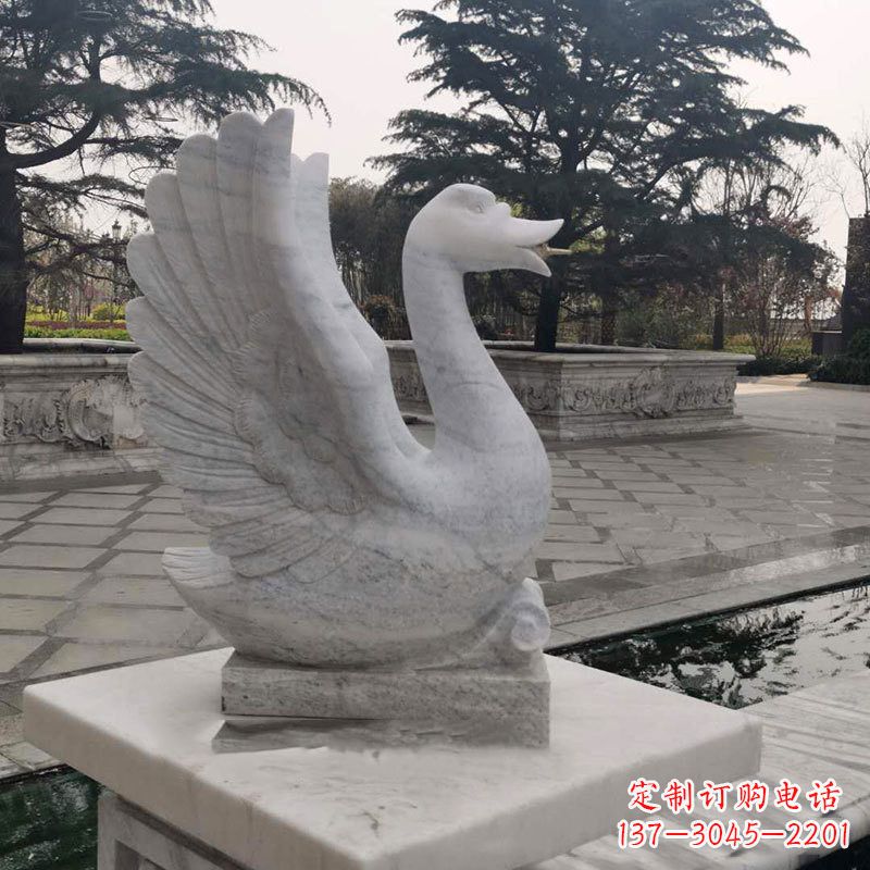 辽阳公园水渠水池喷水天鹅石雕装饰动物雕塑
