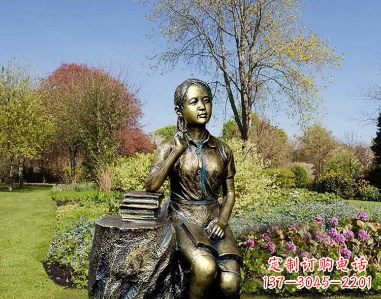 辽阳公园铜雕儿童看书人物雕塑