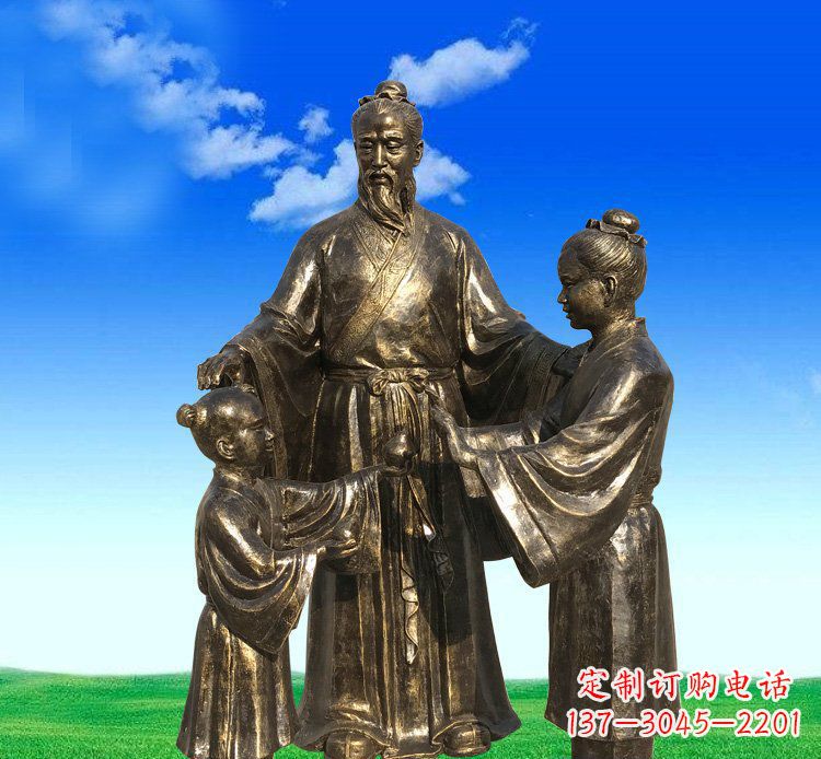 辽阳公园铜雕孔融让梨人物雕塑