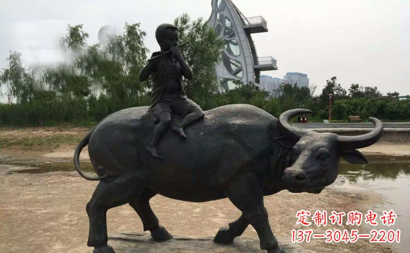 辽阳铜雕牧童与犊子雕塑