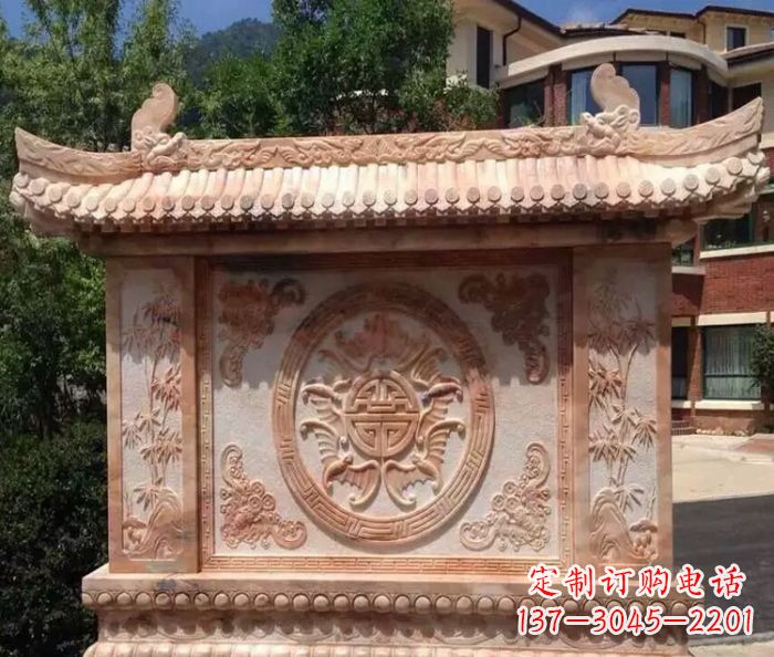 辽阳中领雕塑-公园晚霞红蝙蝠竹子石影壁雕塑