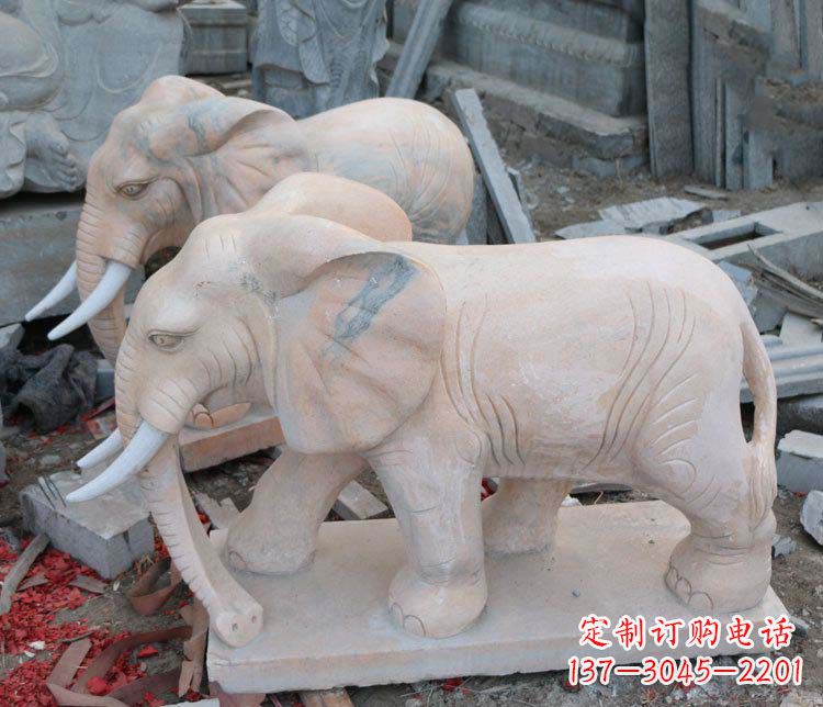 辽阳雕刻出令人感动的那头大象定制公园晚霞红大象动物石雕