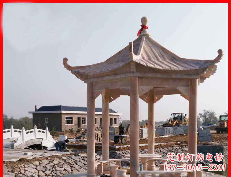 辽阳红六角石凉亭雕塑