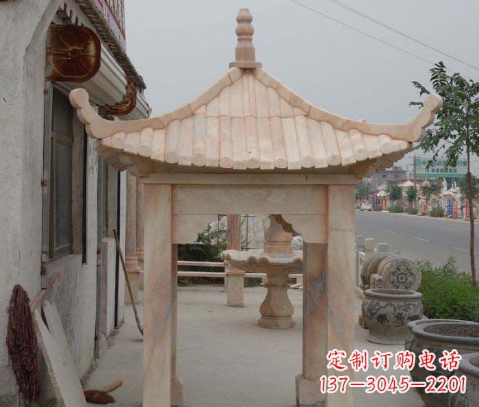 辽阳精美红六角石凉亭雕塑